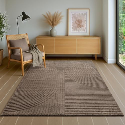 the carpet Everest - modern short pile with high-low effect, 3D effect, high pile density and pleasantly soft, Brown, 120 x 170 cm