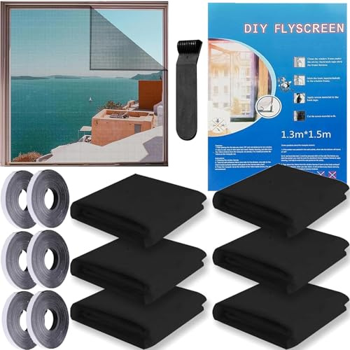 6 Pièces Moustiquaire Fenetre, Toile Moustiquaire, Moustiquaire Sans Percage, Filet écran insecte, Moustiquaire Fenêtre Sans Perçage, Filet Moustiquaire, Convient à Toutes Les Fenêtres