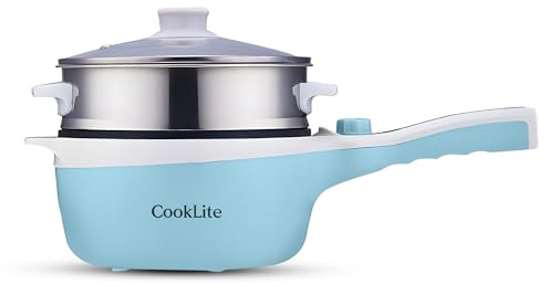 Electric Hot Pot with Steamer – 1.8L Multi-Functional Cooker, Non-Stick, Adjustable Temperature, Portable & Compact for Easy Cooking, Boiling, Simmering & Frying – Ideal for Home, Dorm & Travel (Blue)