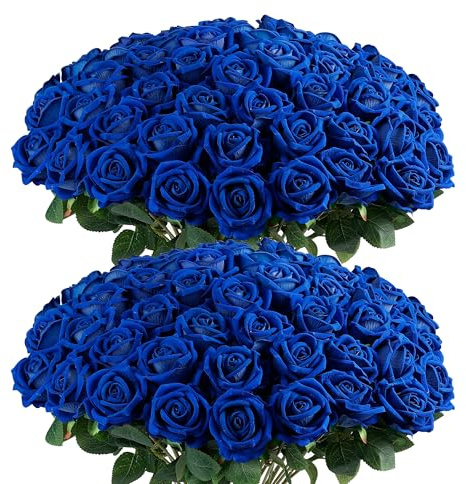 Auihiay 60 roses artificielles bleues