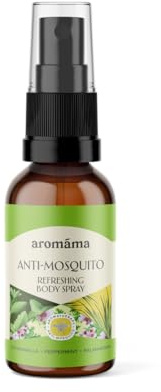 Aromama Spray rinfrescante per il corpo – Miscela naturale di citronella, menta piperita e palmarosa – Oli essenziali per aromaterapia per la pelle e per uso esterno – 50 ml