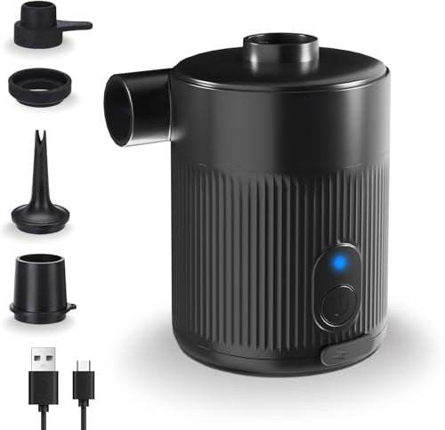 ZAPLIT Portable Rechargeable Air Pump for Inflatables | 2-in-1 Fast Inflation & Deflation with Extended Nozzle (Stable Airflow) | 4 Nozzles + Storage Bag for Airbed, Pool | Overheat Protection