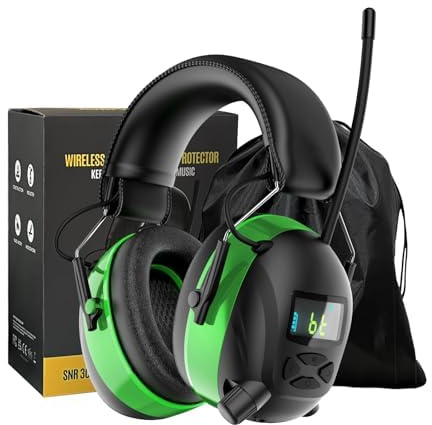 Bluetooth 6.0 AM/FM Hearing Protection, Radio Headphones with Digital Display, 30 SNR Noise Reduction Safety Earmuffs with Rechargeable 2000 mAh Large Battery, Ear Protector for Mowing Lawn Work
