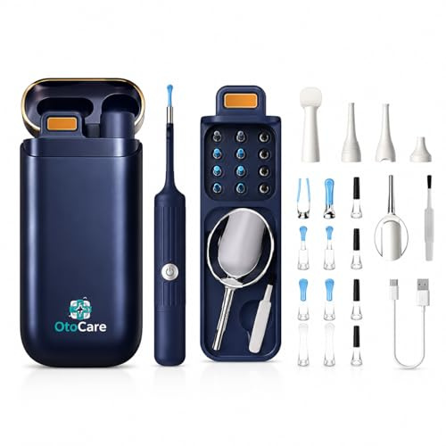OTOCARE Flexibles Ohrenreinigungs-Set mit Aufsätzen – Silikon Ohrreiniger mit Pinzette, Löffel und hygienischem Reiseetui (Blue)