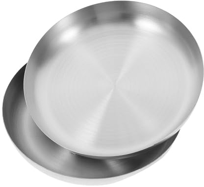 CONGARTENO 2 pièces Assiettes INOX sans Poignée Lot de Légères et Faciles à Nettoyer pour Camping et Repas Famille