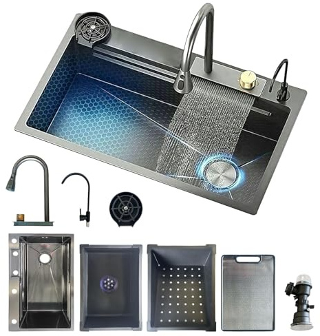 Brstheco Evier Cuisine 65×45cm,Evier Inox Plan De Travail Cuisine Robinets et distributeurs de savon,Evier Multifonction Avec tube siphon,Lavabo cuisinepour Meubles Bas de 80 cm