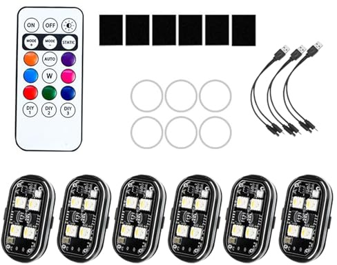 Hugsweet Luci LED Stroboscopiche | 6 Pezzi Segnale Luminoso Wireless | per Auto Moto Bicicletta Scooter Furgone Camion Aereo