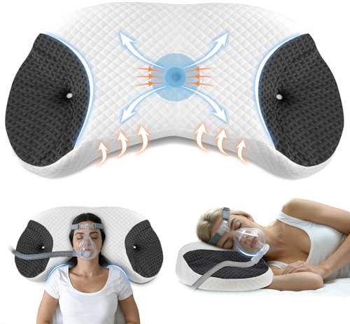 ROOWANA Oreiller CPAP pour Dormeurs sur Le Côté, Noir, 70x40x10/12.5cm