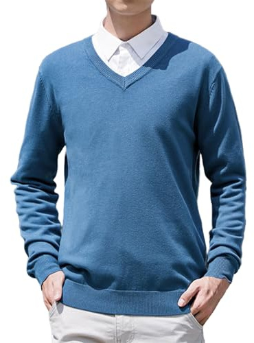 Sweat-shirts pour hommes, pulls à col en V, couleur unie, base en tricot, chemise à manches longues, sweat-shirt décontracté, Bu2., M