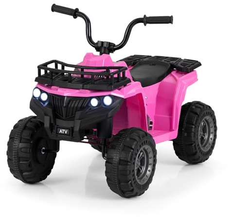 GOPLUS Elektrisk barnfyrhjuling, 6 V, barn Ride-On ATV med en knappstart, MP3-spelare, LED-strålkastare och förvaringskorg, elbil för pojkar och flickor från 2 år (rosa)