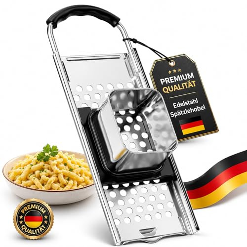 Edelstahl Spätzlehobel, Spätzlepresse mit Gummigriff, Spätzle Reibe, Spätzlehobel mit Teigschlitten, Spätzlereibe Ist Spülmaschinenfest, für Selbstgemachte Spätzle und Knöpfle