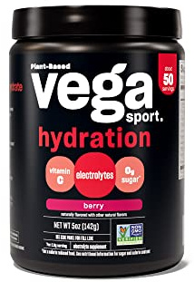 Vega Sport Hydration Electrolyte Powder, Berry - Post Workout Recovery Drink for Women and Men, Vitamin C, Vegan, Keto, Sugar Free, Dairy Free, Gluten Free, Non GMO, 5 oz