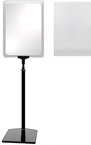Plakatständer DIN A4 Rahmen transparent mit U-Tasche, Ständer Kunststoff schwarz, Teleskopständer mit Fuß eckig, Kundenstopper höhenverstellbar bis 68 cm, Aufsteller