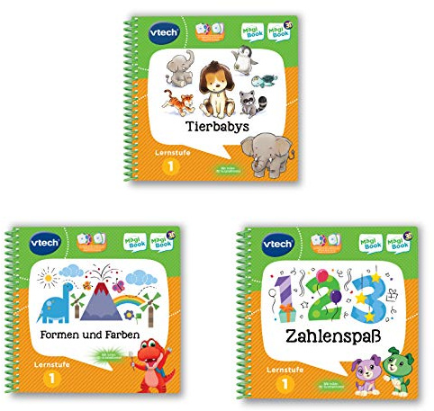VTech 80-488904 MagiBook-Lernbuch-Bundle: 3 Bücher der Lernstufe 1 (Tierbabys 3D, Formen und Farben 3D, Zahlenspaß 3D), Lernbuch, Mehrfarbig