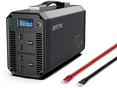 BESTEK 1200W 12V Car Inverter, DC 12V to AC 230V Power Converter with 2 UK Outlets, 2 USB Ports and LCD Display Screen for Outdoor Holiday Travel Using