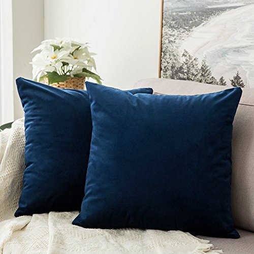 MIULEE 2er Set Kissenbezug 60x60 cm samtkissen couchkissen Dunkelblau | Kissenhülle Dekorative Dekokissen Sofakissen Wurfkissenbezug mit Verstecktem Reißverschluss Sofa Schlafzimmer