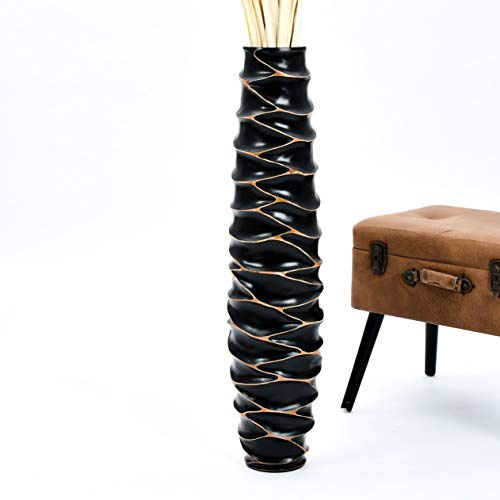 Leewadee Grande Vaso Da Terra: Alto Vaso Stile Boho In Legno Di Mango Per Rami Di Pampa, 90 cm, Nero