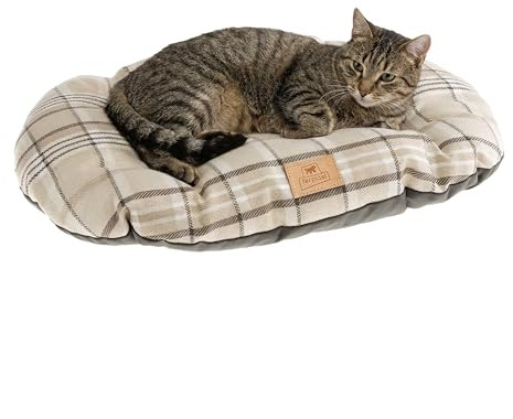 Ferplast Cojín Acolchado Para Perros Y Gatos Scott 55/4, Doble Cara, Escocés, Suave Terciopelo, Lavable, Marrón, S