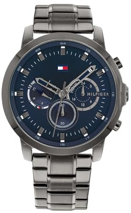 Tommy Hilfiger Reloj Analógico de Cuarzo multifunción para Hombre con Correa en Acero Inoxidable o Piel