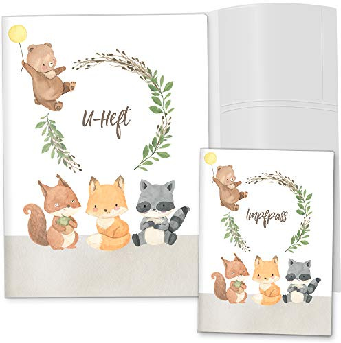 OLGS U-Heft und Impfpasshüllen Set 3-teilig | Cute Forest Freunde | Hüllen für den Untersuchungsheft & Impfpass, Babygeschenk für Eltern - nicht personalisiert