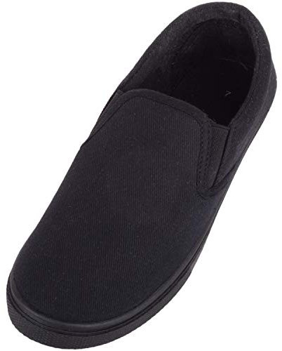 ABSOLUTE FOOTWEAR Mens Lightweight Summer Canvas Slip On Trainers Pumps with Twin Gusset - All Black - UK 9 / EU 43