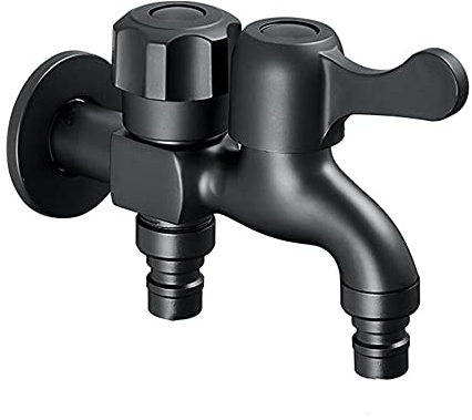 Waschmaschine Wasserhahn Doppel Wasserhahn Kupfer G1/2 eignet sich für Badezimmer Kitchengarten-Schwarz B.