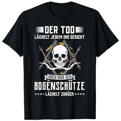 Bogenschießen Geschenk Bogensport T-Shirt für Bogenschützen Männer und Damen, Schwarz, M, Kurzarm, Unisex, Klassisch, Schädelmuster