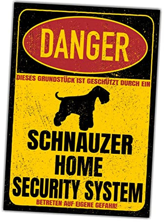 Schnauzer Schild Danger Security System Türschild Hundeschild Warnschild Hund Sicherheitsschild Hund Privatgrundstück Hundewarnung Warnung vor dem Hund