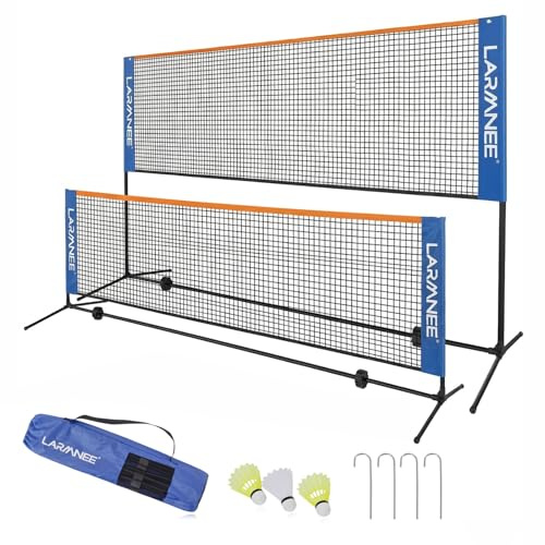 LARMNEE Badmintonnetz, Volleyballnetz, Federballnetz, 3-Fach-Höhenverstellbar 107/120/155cm, Tragbares Set für Tennis, Badminton oder Volleyball, für Garten, Indoor, Outdoor