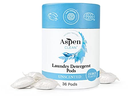 AspenClean Unscented Laundry Pods - 100% Natural & Vegan Laundry Detergent Pods - Sensitive Skin Laundry Detergent - Safe for Babies, Pets & Kids - EWG Verified™ & A Rated - 36 Loads