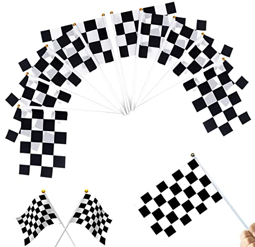 25 Stück Karierte Flagge, Mini Schwarz-Weiß Racing Handheld Flagge für Rennen Thema Geburtstag Party Dekoration, 21x14cm