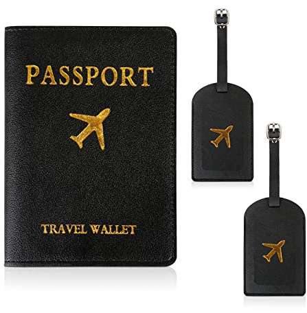 Esteopt Reisepasshülle,3 PCS（1PCS Reisepass Schutzhülle+2PCS Kofferanhänger）,Blau Reisedokumententasche aus Kunstleder,Herren Passport Holder für Kreditkarten, Ausweis und Reisedokumente
