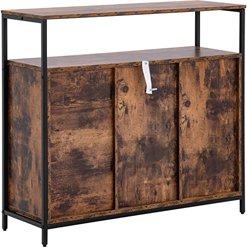 HUMNZR Gabinete de Madera Moderno para Entrada de Buffet, Puertas de Armario de Almacenamiento para Servicio, Consola de Comedor, Nogal Negro y Oscuro
