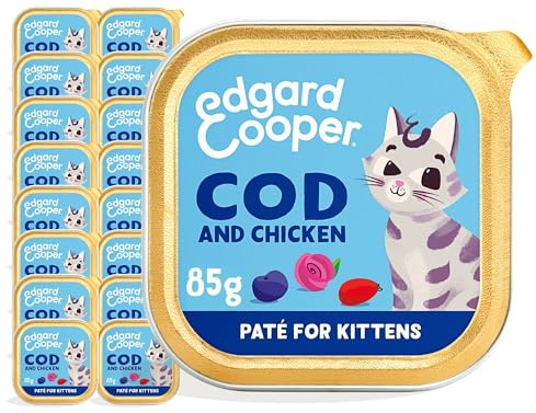 Edgard & Cooper cibo umido per gatti, Junior, (Merluzzo/Pollo Fresco, 85g x 16), pate gatto sterilizzati o attivo, carne fresca e ingredienti naturali, senza cereali, senza zuccheri aggiunti