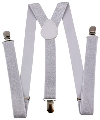 2 Brothers Unlimited Inc 2BU MENS WOMENS FASHION GLITTER SPARKLE SUSPENDERS (White Silver)