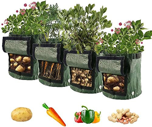 4Pack Potato Grow Bags 10 Gallon Potato Growing Bags Potato Planting Bag with Flap and Handles for Potato, Tomato, Carrot (Green) (10Gallon, 4pcs) (Green)