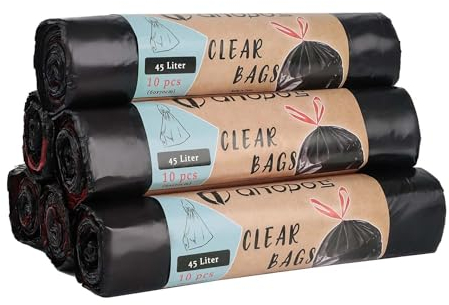 Aitodos 60PCS Sacchi Spazzatura, Capacità: 45L, LxH: 60x70cm, Nero, Polietilene-Sacchetto Della Spazzatura, UE Adatto per la Maggior Parte dei Medi ''45L'' Pattumiera(6 Rotoli, 10 per Rotolo)