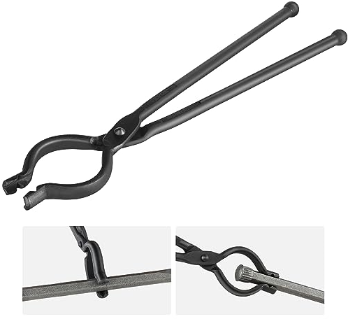 VEVOR Pinza da Fabbro Lunghezza Totale da 46 cm Pinza per Forgiatura a Forma di V, Pinza Tenaglia da Fabbro in Acciaio al Carbonio, Attrezzatura da Fabbro Pinza Forgiata 1 Pezzo Lunghezza 46cm Nero