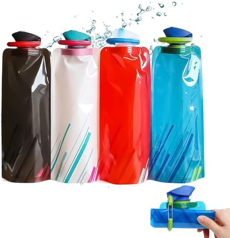 KALUROIL Faltbare Trinkflasche, 4 PCS Faltbare Trinkflaschen Flexibel & Wiederverwendbar - Ideal zum Wandern, Abenteuer, Reisen - CE Zertifiziert (700ML)