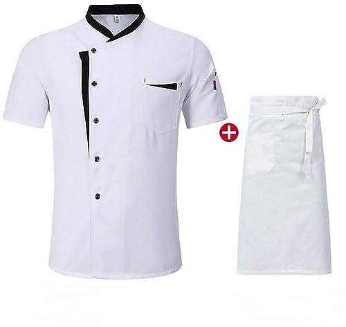 CHOUBAGUAI Unisex Restaurant Küchenchef-Uniform-Hemd, Kurze/Lange Ärmel, Kochjacke, Arbeitskleidung, Jacke, Schürze_B-XXL