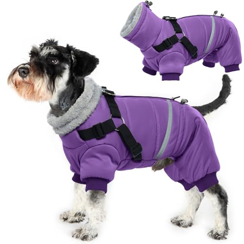 Hundemantel mit Geschirr, Hundejacke Winter Hundepullover Mittelgroße Hunde Winter Warmer Hundepullover Hundeweste mit Geschirr(Lila, L)