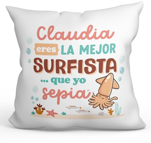MUGFFINS Cojín Personalizable 40x40 cm para Surfista Mujer Relleno Incluído - En Español - Mejor Que yo Sepia - Regalo Original y Divertido
