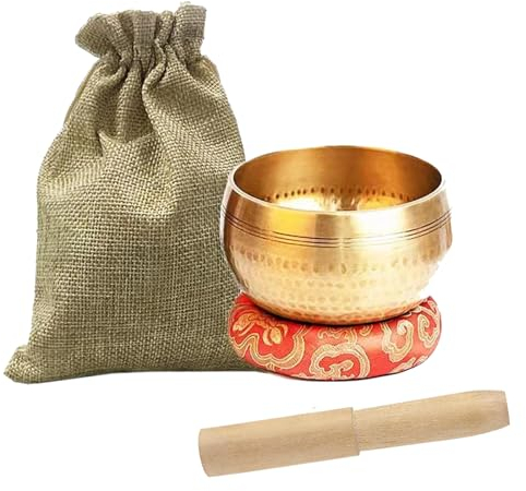 Tibetisches Klangschalen-Set Gehämmerte Tibetische Klangschale Singing Bowl für Chakra Yoga Meditation Zubehör und Entspannung
