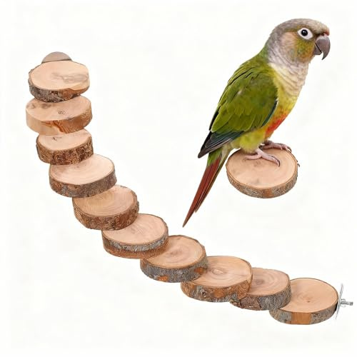 Kisangel Natural Wood Bird Ladder for Cage - Bird Cage Ladder Flat Perches - Parrot Perch Stand Bridge for Small Cockatiel, Budgie, Parakeet Inside Exercise
