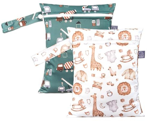 AOOPOO Windeltasche, 2 Stück Wetbag Organiser Beutel, Wasserdicht Wiederverwendbare Nasstasche Wickeltasche, Stoffwindeln Taschen mit Reißverschluss für Unterwegs Baby Kleinkind Windeln Reisen