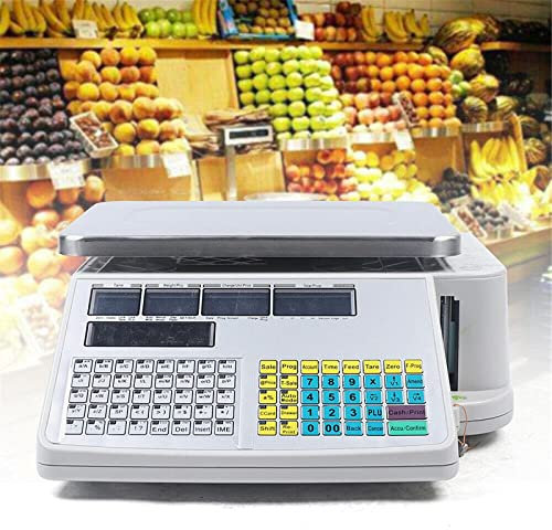 Máquina Cocina procesador Alimentos báscula Digital cálculo Precios con Impresora, báscula Digital para Alimentos 66LB/30KG para supermercado