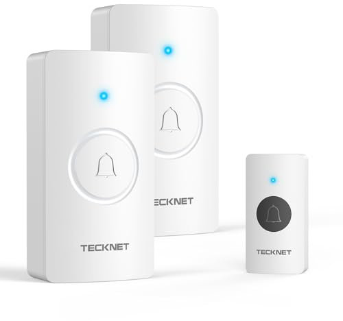 TECKNET Wireless Doorbell, Door Bells Wireless IP65 Waterproof Battery Operated Cordless Door Chime Kit up to 1300ft Long Range with 60 Melodies & 5-Level Volume, LED Flash, 4.5 Year Battery Life