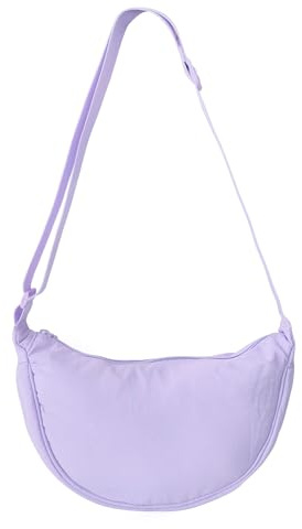 GoPaw Damen Halbmond Crossbody Schultertasche, Hobo Halfmoon Bag, Nylon Crossbody Bag Damen Halbmond Schultertasche mit verstellbarer Schultergurt, Einfarbige(Lila)