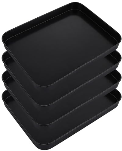 Oungy 4Pcs Small Baking Trays, 25x19x2.4cm Carbon Steel Oven Baking Trays, Black Non-Stick Oven Tray Baking Tray, Rectangular Baking Sheet Pan for Oven Kitchen Home - Dishwasher Safe