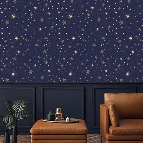 Selbstklebende Tapete Blauer Stern Tapete Klebfolie Für Küche Schlafzimmer,Wasserfest Selbstklebend, Wandverkleidung Vinyl Diy Abnehmbar Tapeten,Statische 40X250CM